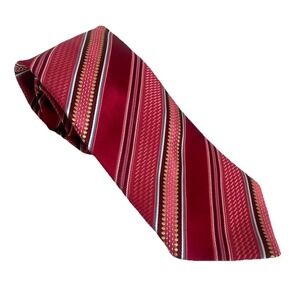 Ermenegildo Zegna Silk Wide Tie Red Diagonal Stripe Pattern Luxury Made in Italy